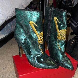 Her Universe Shimmering Green and Gold Heeled Boots